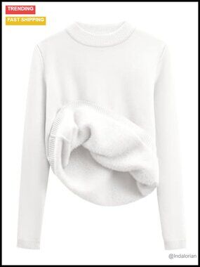 Womens Fleece Sweater Sherpa Lined Thermal Warm Pullover Slim Fit